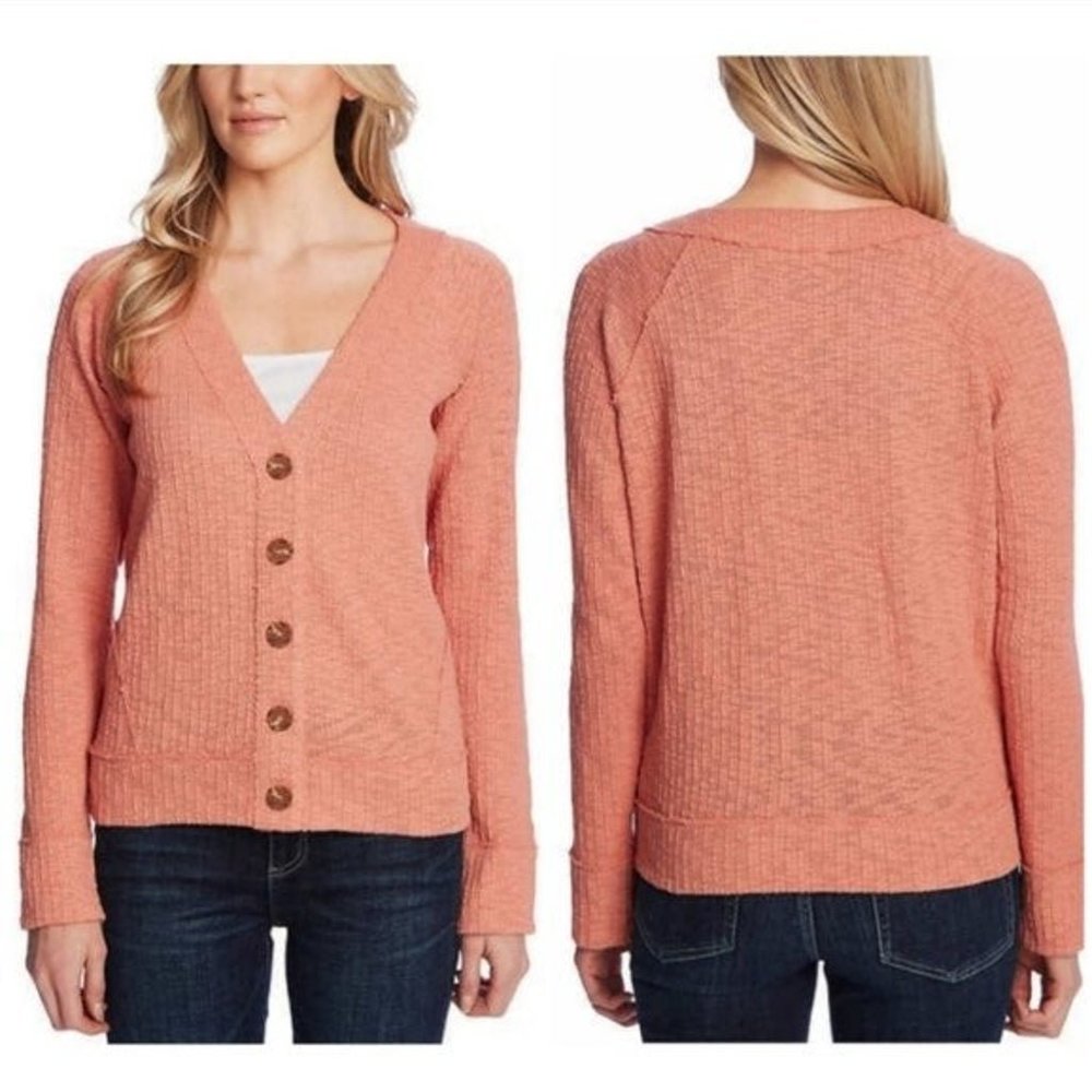 Two by Vince Camuto peach textured button cardigan Size Small